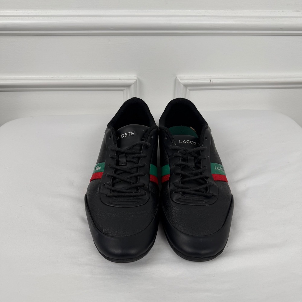 Lacoste Storda Sport 319 Mens Black Leather Sneakers Green Red Stripe 8 40.5